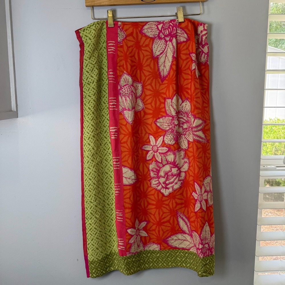 VTG Sigrid Olsen Sport Wrap Skirt Women's Size 12 Orange Pink‎ Floral Tropical - Picture 6 of 11